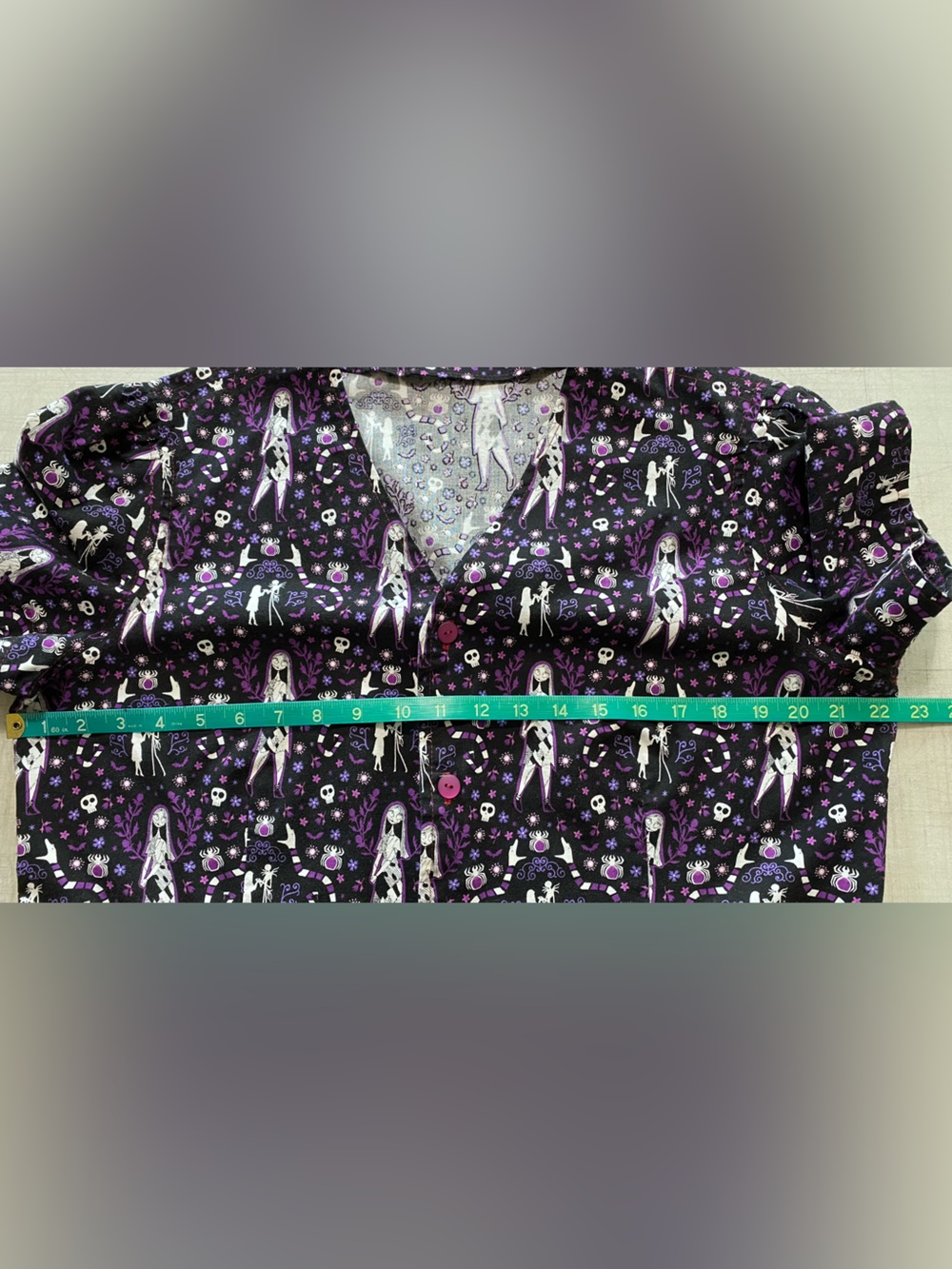 Homemade Nightmare before Christmas Purple Gothic Skeleton Floral Button-Up - Picture 5 of 8